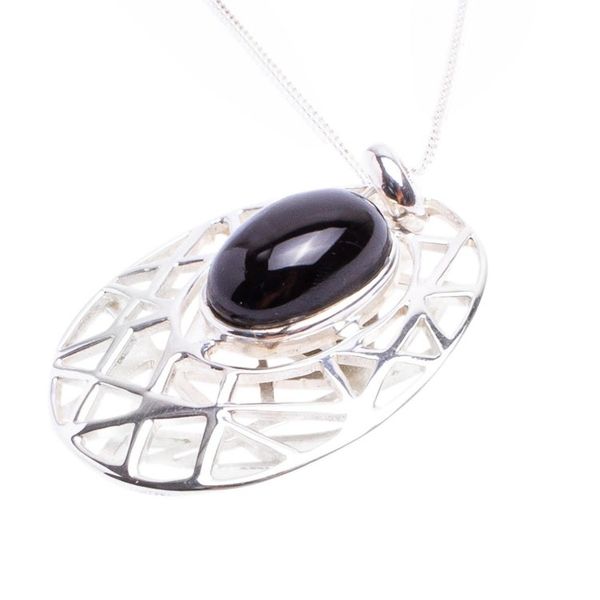 Alternate image for Modernist Silver and Obsidian Pendant Necklace from Mexico Lunar Obsidian