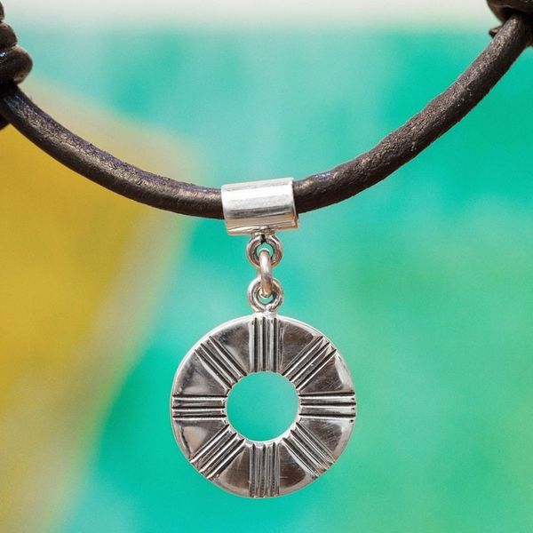 Alternate image for Ringed Silver Pendant Necklace from Mexico Tona, Aztec Sun