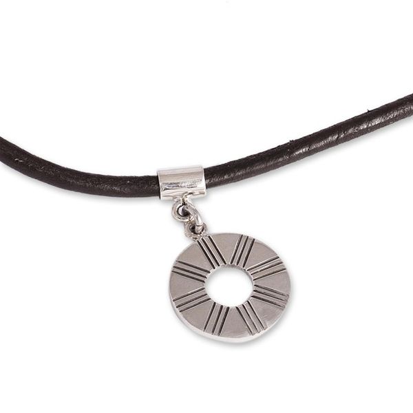 Alternate image for Ringed Silver Pendant Necklace from Mexico Tona, Aztec Sun