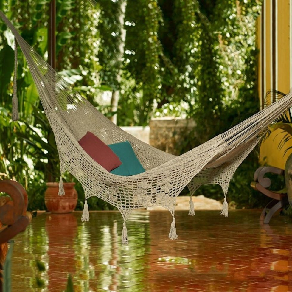 Hand Woven Grey Cotton Hammock Double 'Mirage in Grey'