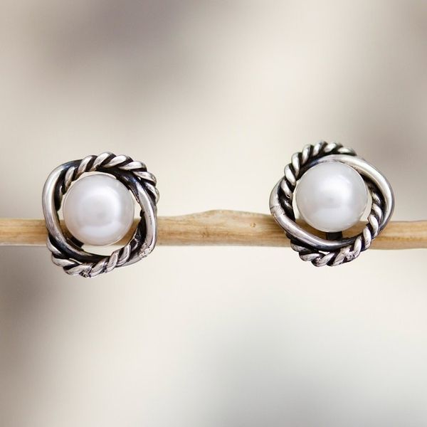 Alternate image for Taxco Silver Stud Earrings with Cultured Pearls Tangled Rope