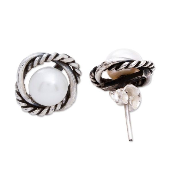 Alternate image for Taxco Silver Stud Earrings with Cultured Pearls Tangled Rope