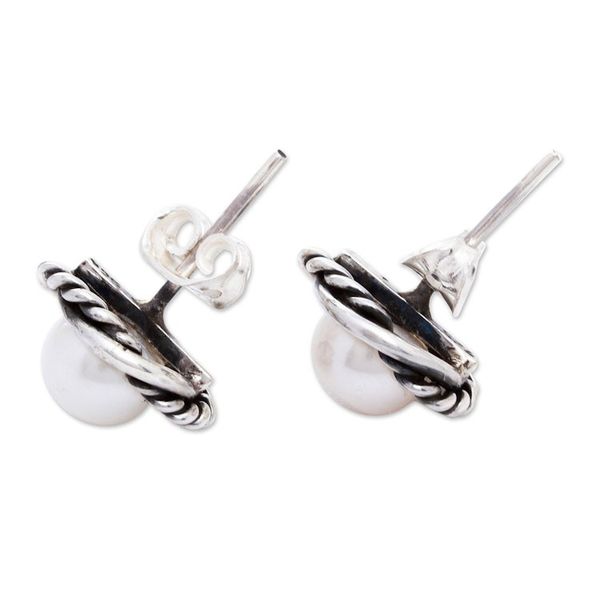 Alternate image for Taxco Silver Stud Earrings with Cultured Pearls Tangled Rope