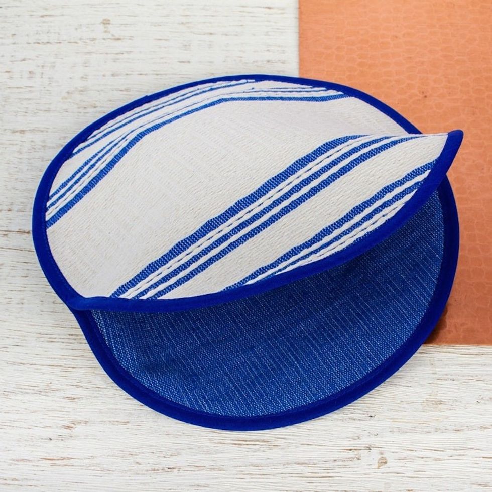Blue and Off-White All Cotton Woven Tortilla Holder 'Lapis Lagoon'
