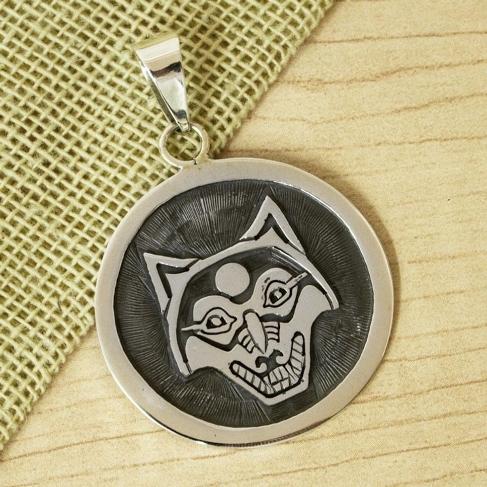 Wolf Motif Sterling Silver Pendant 'Moon Wolf'