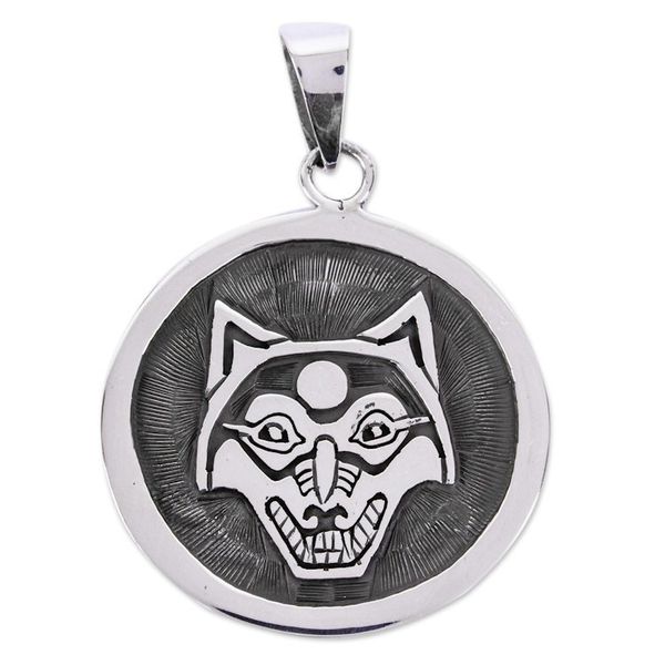 Alternate image for Wolf Motif Sterling Silver Pendant Moon Wolf