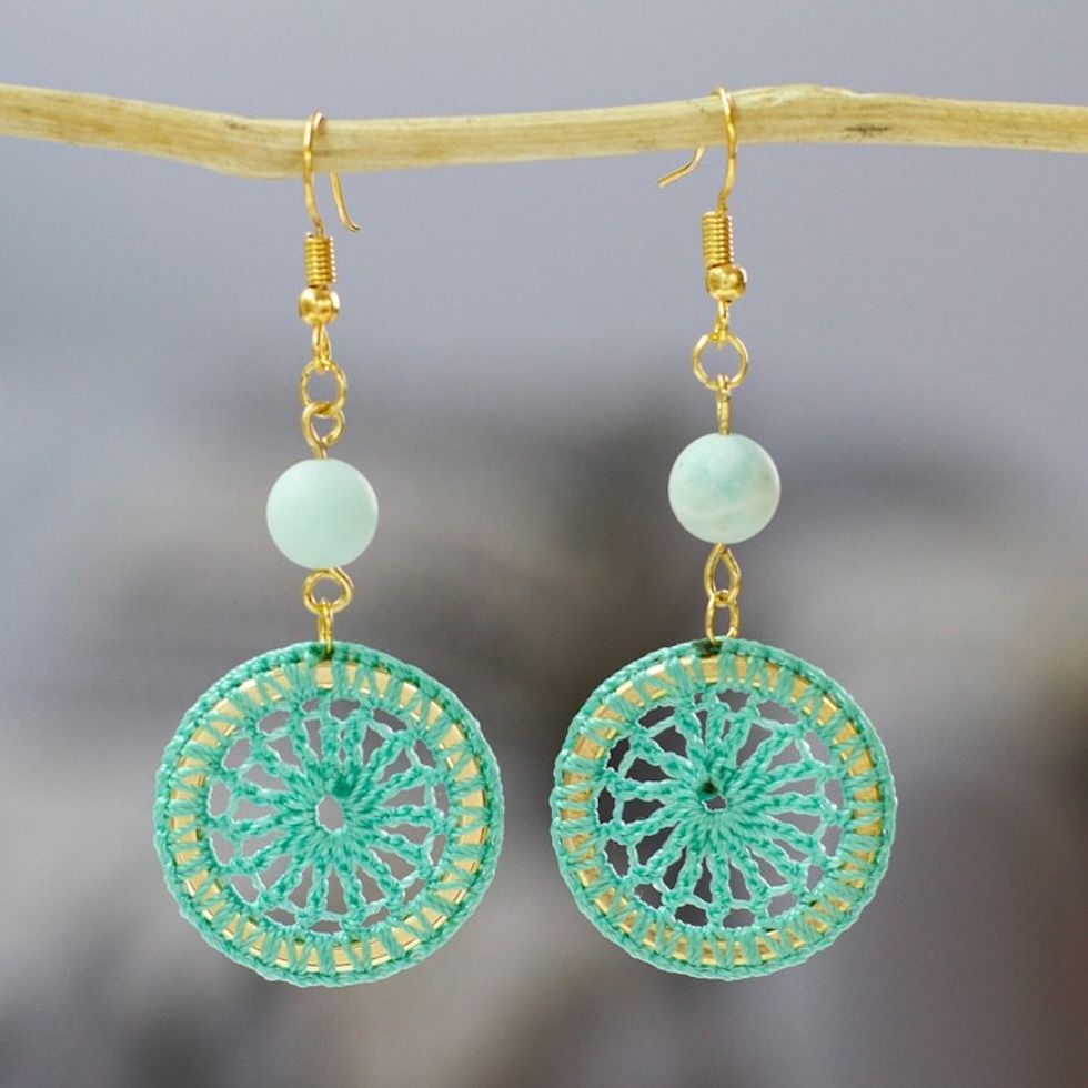 Hand Crocheted Earrings with 14K Gold-Plated Brass 'Cyrene'