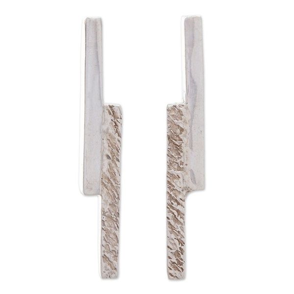 Alternate image for Handcrafted Taxco Silver Drop Earrings Parallel Lines