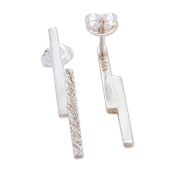 Alternate image for Handcrafted Taxco Silver Drop Earrings Parallel Lines