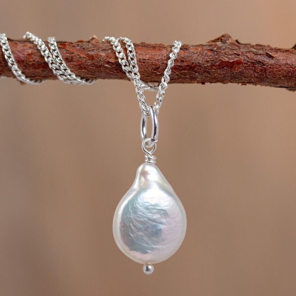 Artisan Crafted Cultured Coin Pearl Necklace 'Rare Treasure'