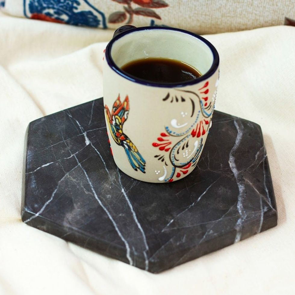Black Marble Cheese or Chopping Board from Mexico 'Hexagon in Black'