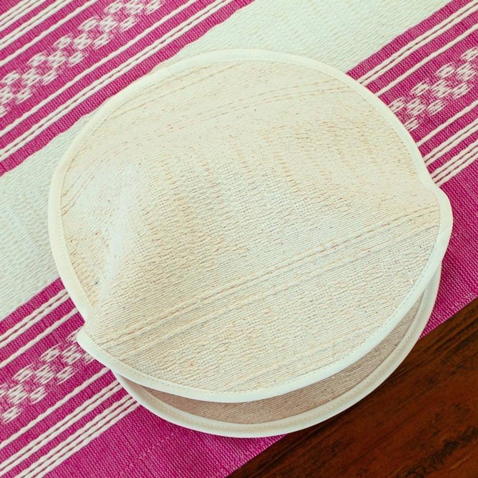 Handwoven Unbleached Ivory Cotton Tortilla Warmer 'Handloomed Textures'