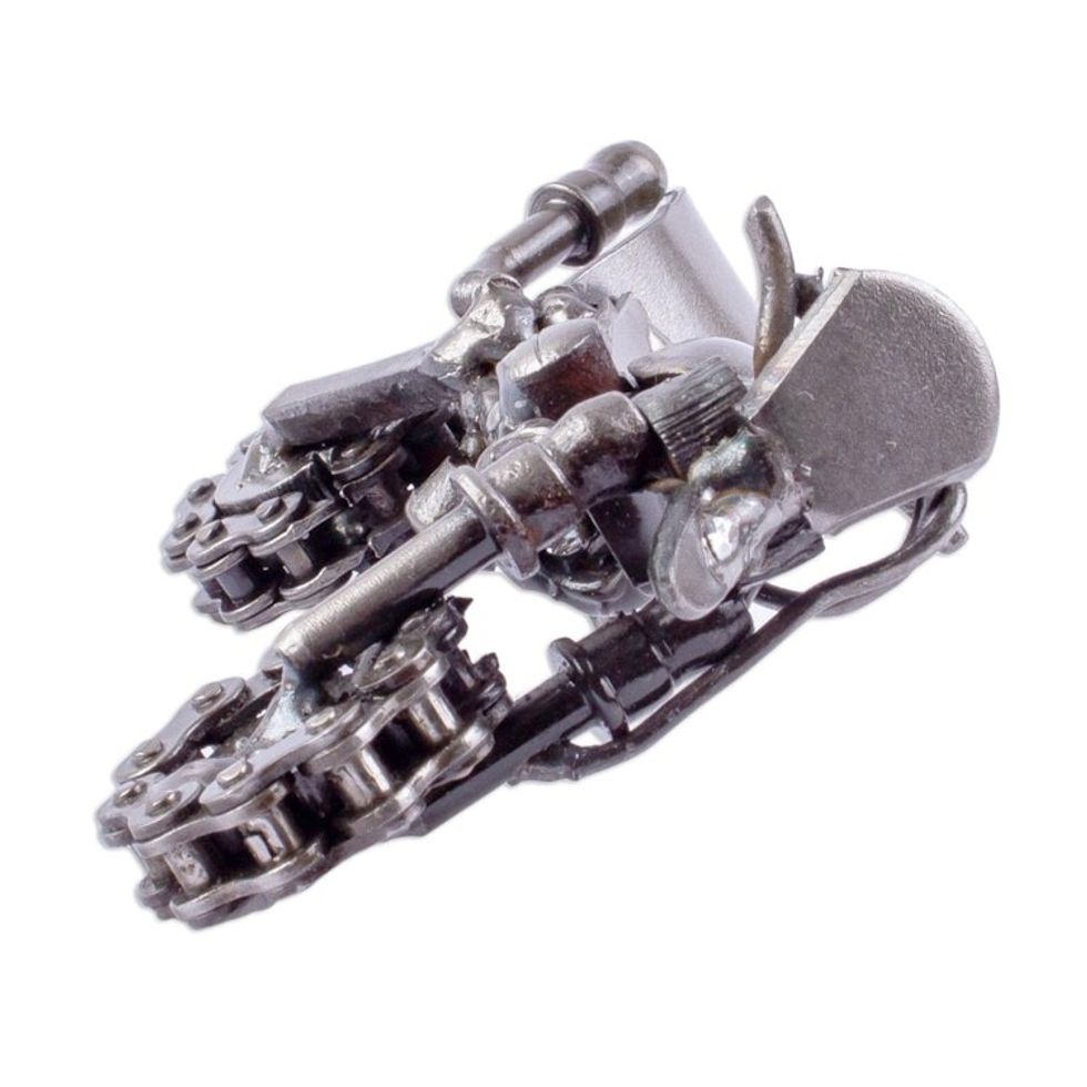 Recycled Auto Part Motorbike Sculpture from Mexico 'Rustic Motocross'