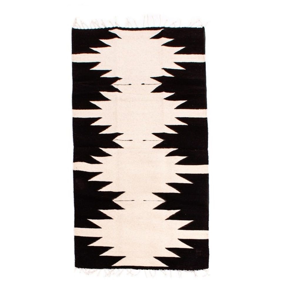 Zapotec Black and White Area Rug from Mexico 2.5 X 5 'Maguey'