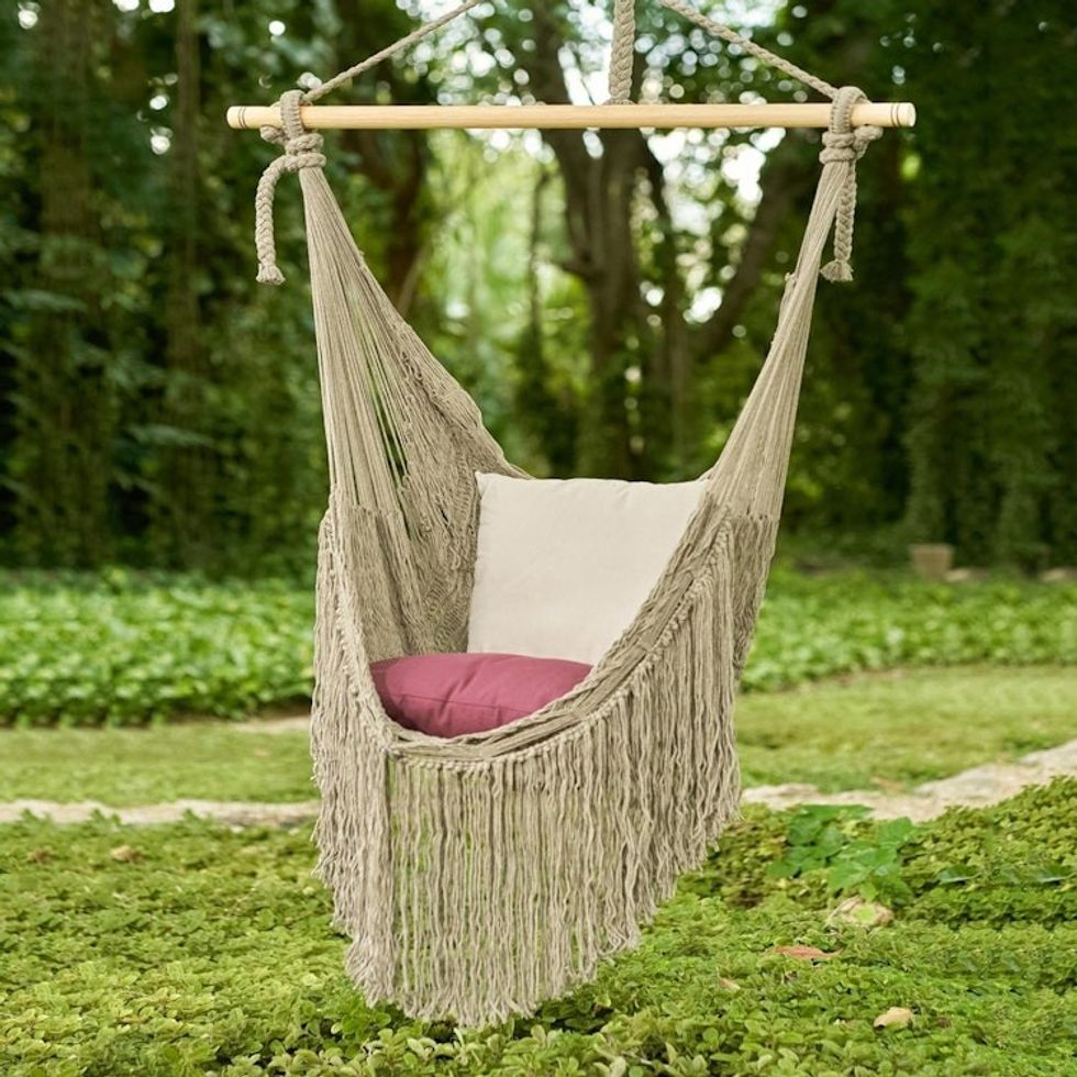 Grey Cotton Hammock Swing Chair from Mexico Single 'Grey Cascade'