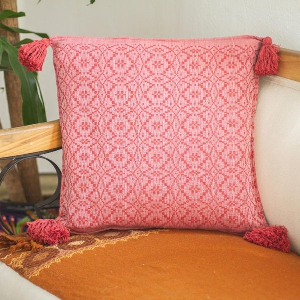 Alternate image for Diamond Pattern Cotton Cushion Cover in Deep Rose Oaxaca Diamonds in Deep Rose