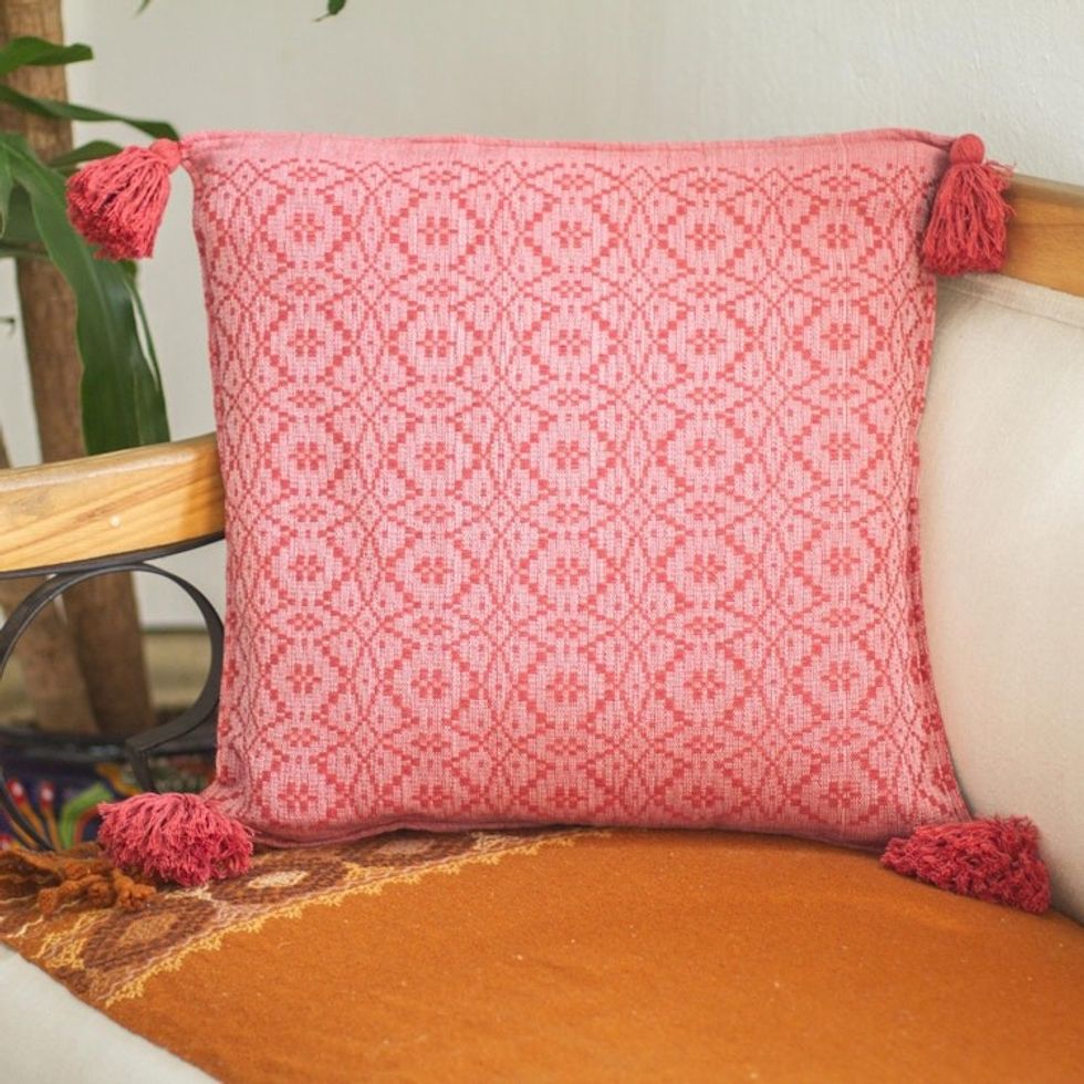 Diamond Pattern Cotton Cushion Cover in Deep Rose 'Oaxaca Diamonds in Deep Rose''