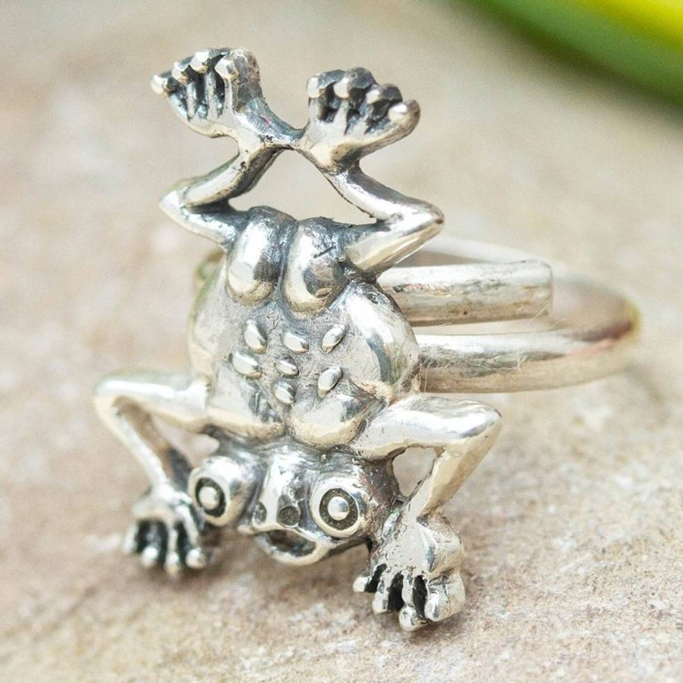Aztec Frog Inspired Sterling Silver Cocktail Ring 'Ceneotl'