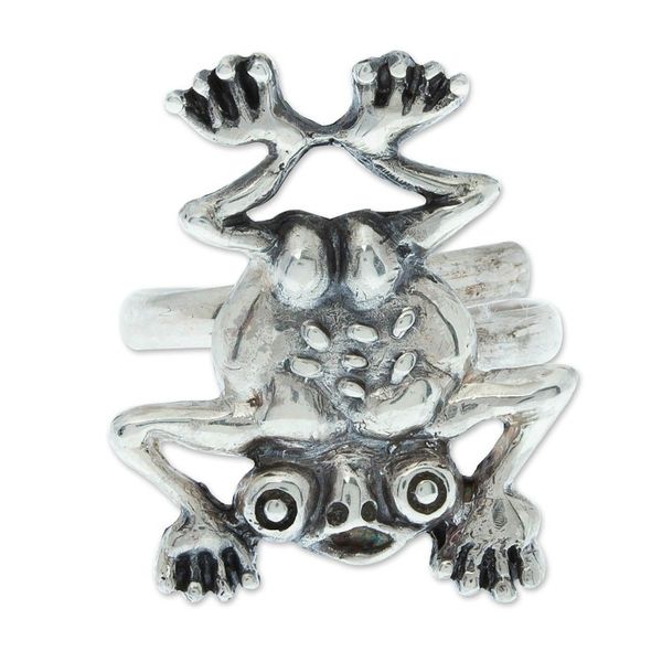 Alternate image for Aztec Frog Inspired Sterling Silver Cocktail Ring Ceneotl