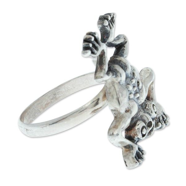 Alternate image for Aztec Frog Inspired Sterling Silver Cocktail Ring Ceneotl