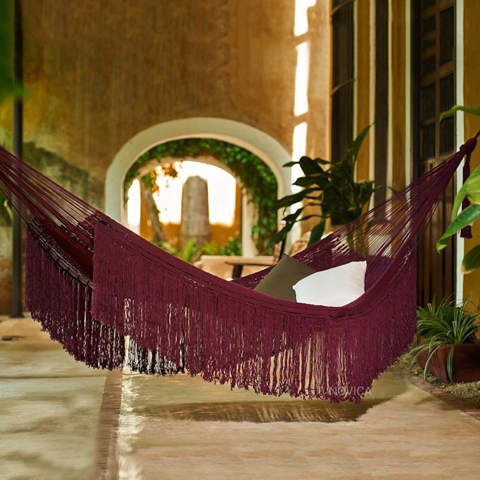 Cotton Rope Hammock in Wine Triple from Mexico 'Wine Cascade'