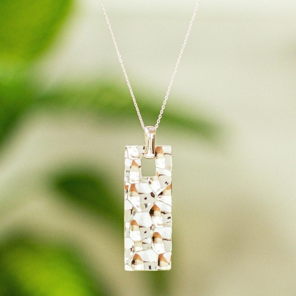 Taxco Silver Hammered Texture Pendant Necklace from Mexico 'Intriguing Textures'
