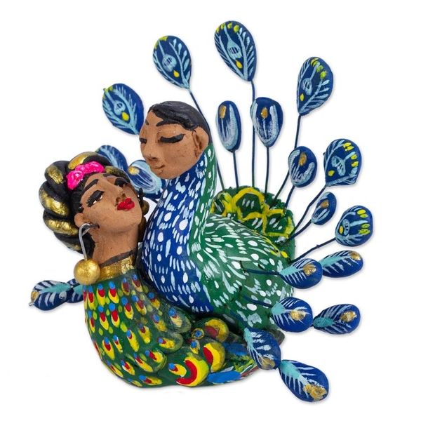 Alternate image for Peacock-Themed Ceramic Nahual Sculpture from Mexico Pair of Nahuales