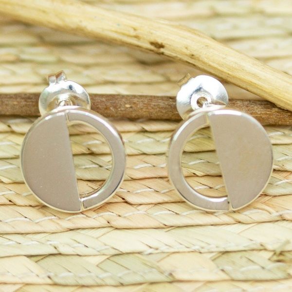 Alternate image for 950 Silver Eclipse-Inspired Button Earrings from Mexico Penumbra