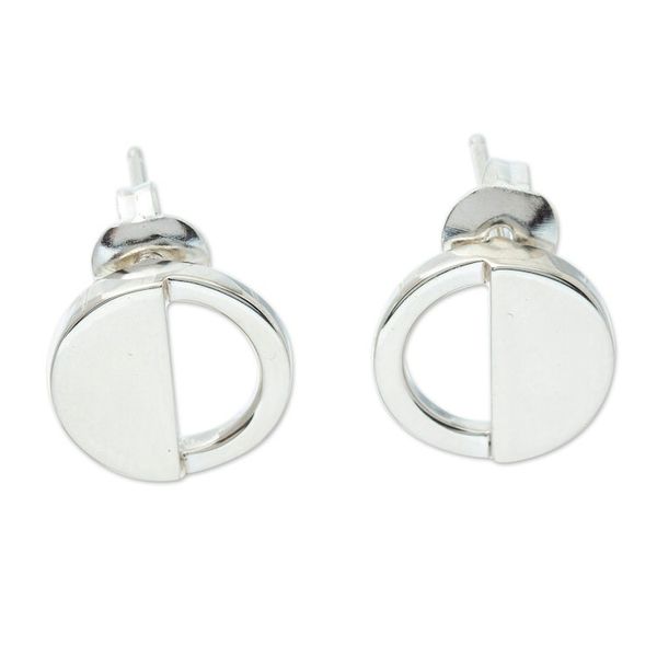 Alternate image for 950 Silver Eclipse-Inspired Button Earrings from Mexico Penumbra