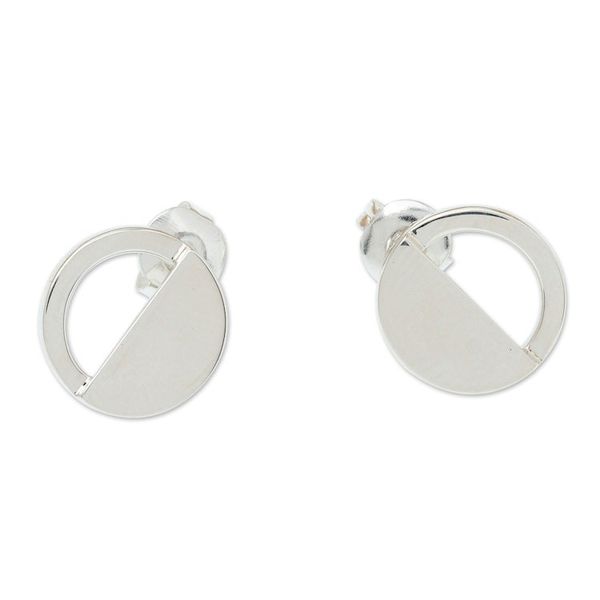 Alternate image for 950 Silver Eclipse-Inspired Button Earrings from Mexico Penumbra