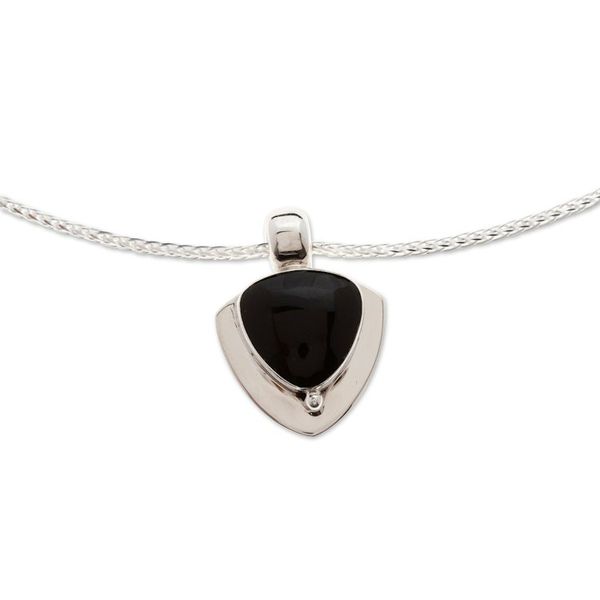 Alternate image for Handmade Obsidian Pendant Necklace in 950 Silver Taxco Triad