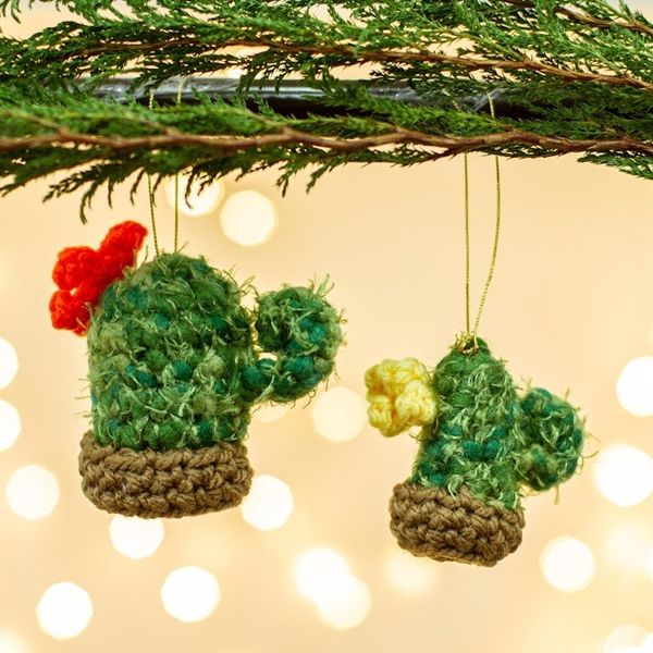 Alternate image for Unique Crocheted Cactus Christmas Ornaments Pair Christmas Cacti