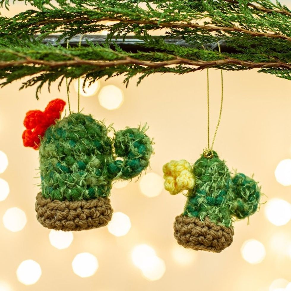 Unique Crocheted Cactus Christmas Ornaments Pair 'Christmas Cacti'