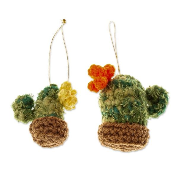Alternate image for Unique Crocheted Cactus Christmas Ornaments Pair Christmas Cacti