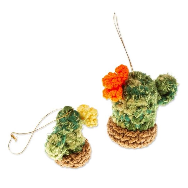 Alternate image for Unique Crocheted Cactus Christmas Ornaments Pair Christmas Cacti