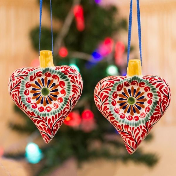 Alternate image for Hand-Painted Heart-Shaped Ceramic Ornament Pair Majestic Heart