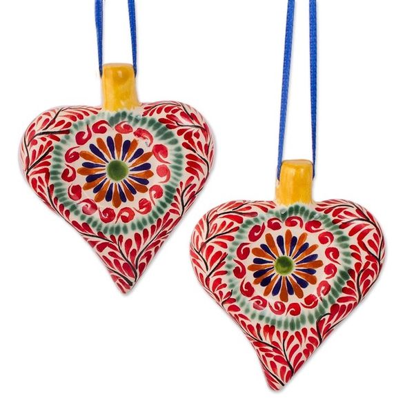 Alternate image for Hand-Painted Heart-Shaped Ceramic Ornament Pair Majestic Heart