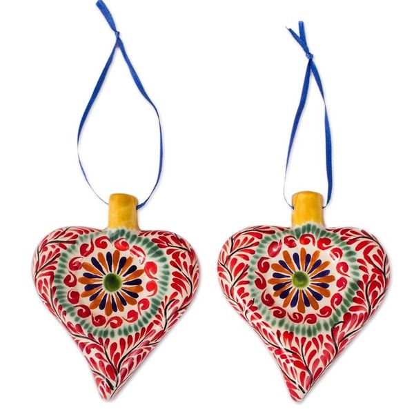 Alternate image for Hand-Painted Heart-Shaped Ceramic Ornament Pair Majestic Heart
