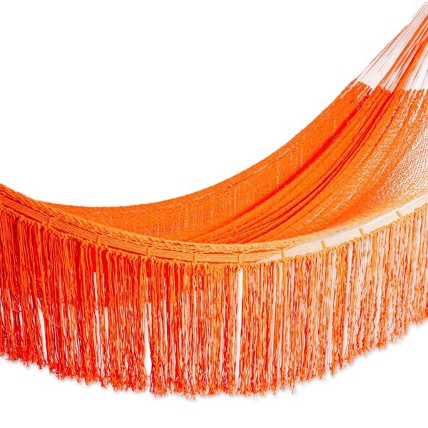 Alternate image for Orange Fringed Cotton Rope Hammock Triple from Mexico Orange Cascade