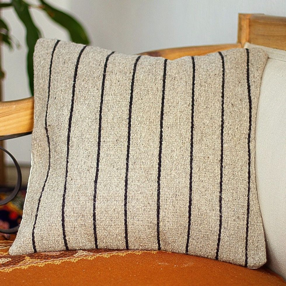 Striped All Wool Black and Light Taupe Cushion Cover 'Oaxacan Stripes'