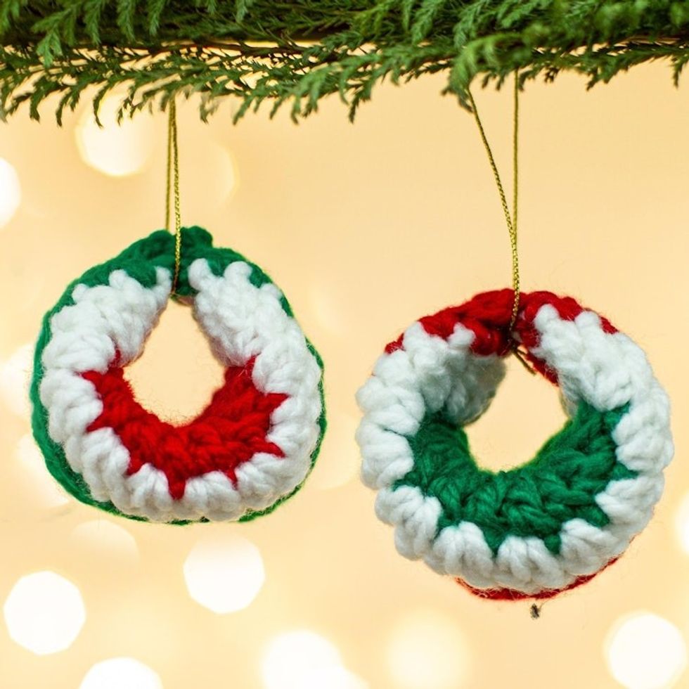 Round Crocheted Ornaments from Mexico Pair 'Festive Circles'