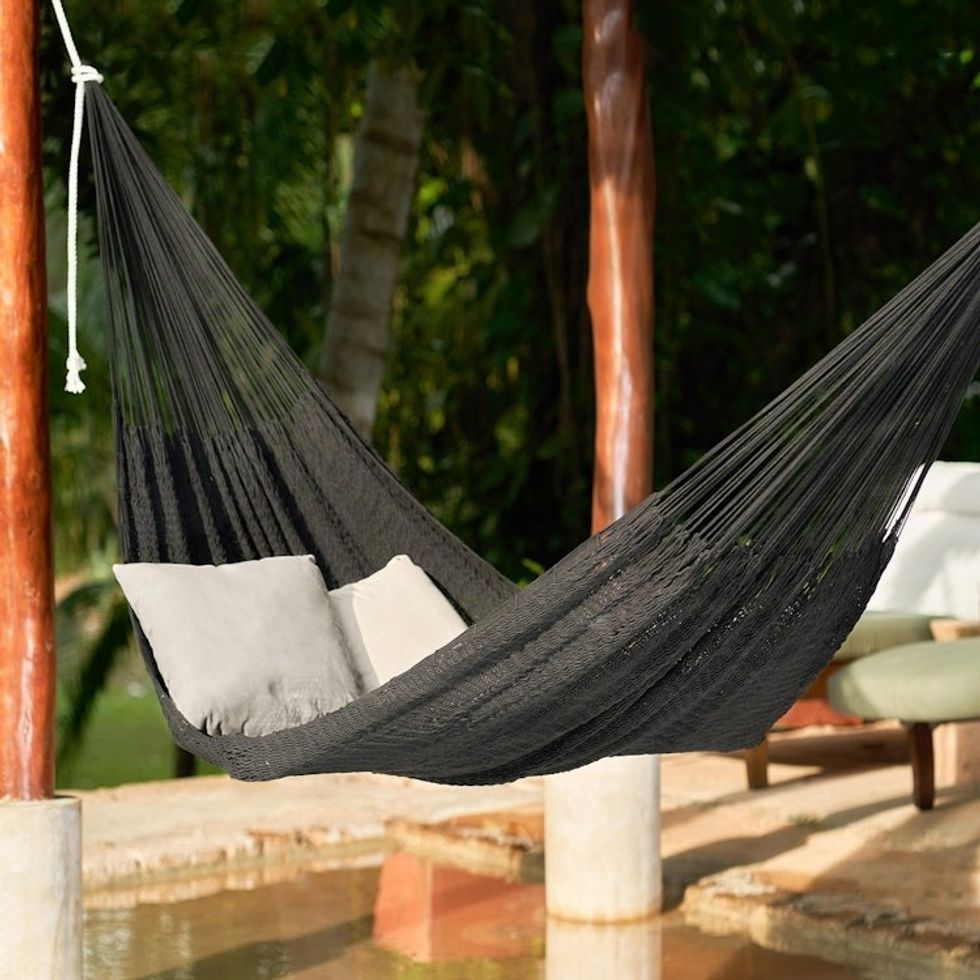 Hand Woven Black Cotton Rope Hammock Double 'Uxmal Black'