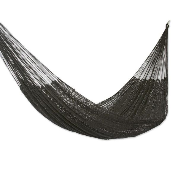 Alternate image for Hand Woven Black Cotton Rope Hammock Double Uxmal Black
