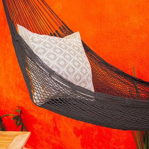 Alternate image for Hand Woven Black Cotton Rope Hammock Double Uxmal Black