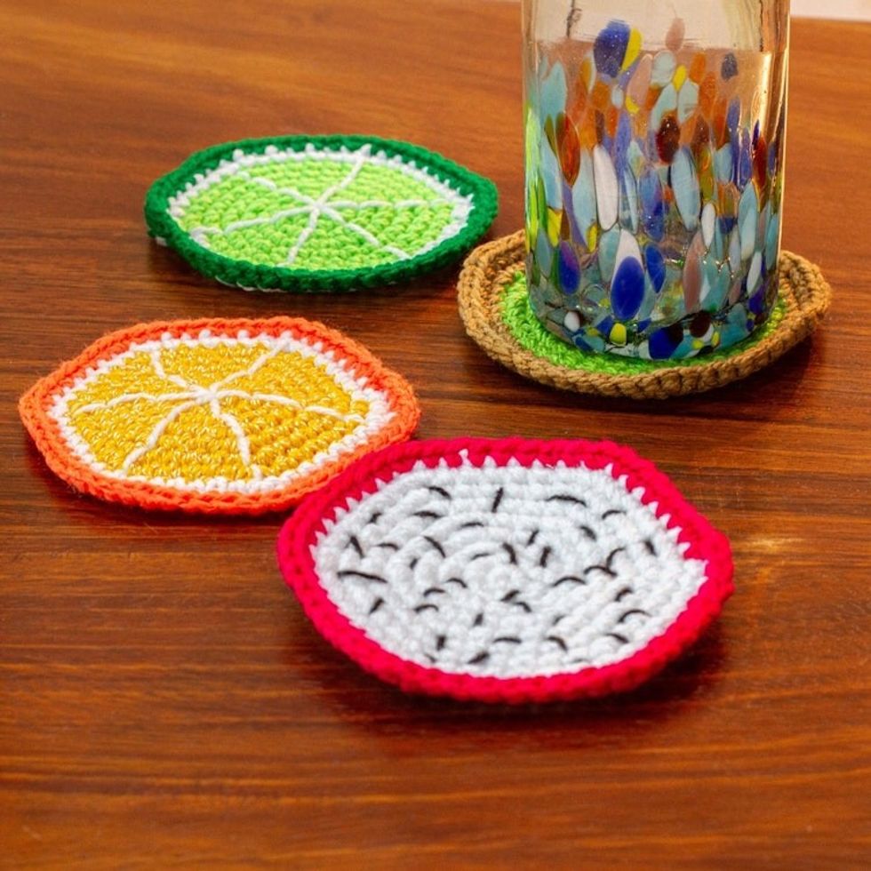 Fruit-Themed Crocheted Coasters Set of 4 'Juicy Fruit'