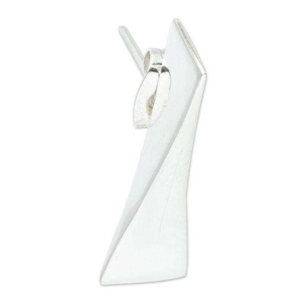 Alternate image for Individual 950 Silver Drop Earring with Geometric Design Alpha