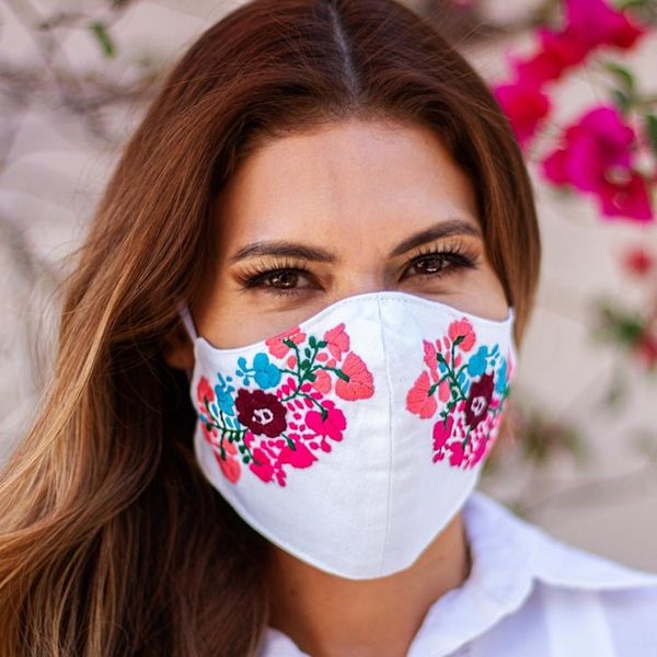 Alternate image for Reusable Floral Embroidered Cotton Face Mask Summer Roses