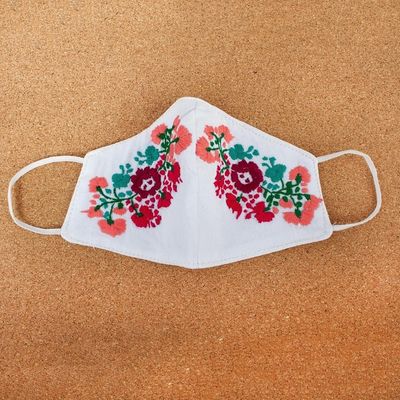 Alternate image for Reusable Floral Embroidered Cotton Face Mask Summer Roses