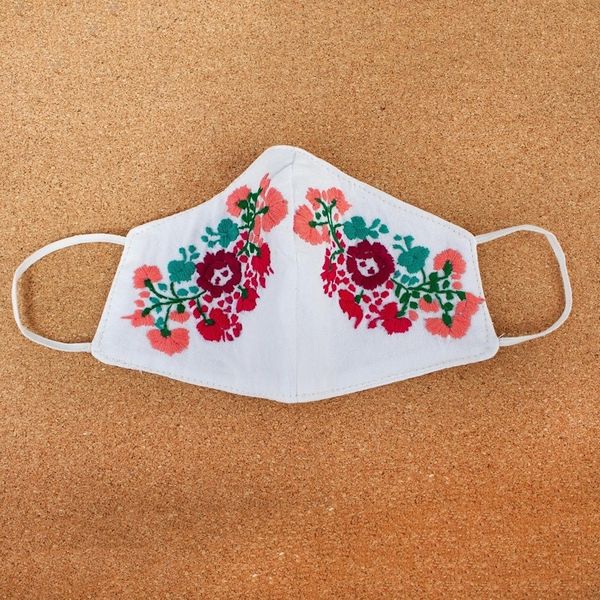 Alternate image for Reusable Floral Embroidered Cotton Face Mask Summer Roses