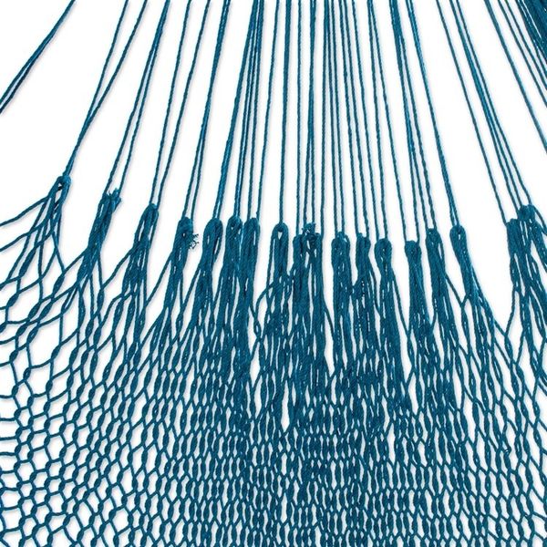 Alternate image for Handwoven Teal Cotton Hammock Double from Mexico Veranda in Teal